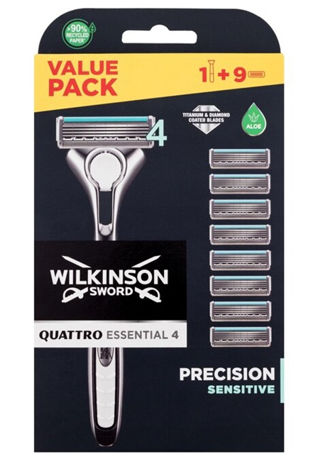 Wilkinson Sword Quattro Titanium Sensitive strojek + náhradní břity 9 ks