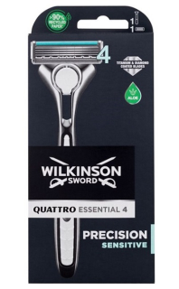 Wilkinson Sword Quattro Titanium  Essential 4 Sensitive strojek + náhradní břity 1 ks
