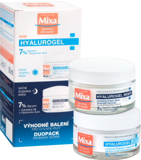 Mixa Hyalurogel Light hydratační krém na obličej s kyselinou hyaluronovou 50 ml + Mixa Hyalurogel Night noční krém 50 ml