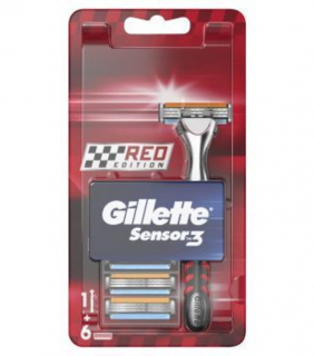 Gillette Sensor3 Red holící jednorázový strojek úchyt + 6 ks