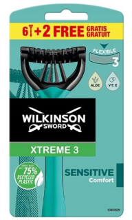Wilkinson Sword Xtreme 3 Sensitive 3-břitý flexibilní jednorázový holicí strojek 6+2 ks